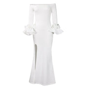 Ulyana- Damen Abendkleid mit schulterfreier Silhouette und Ärmeln