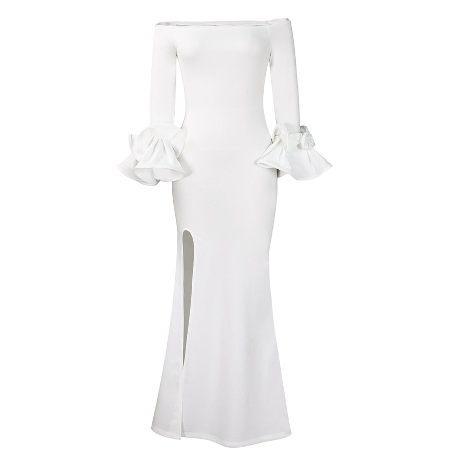 Ulyana- Damen Abendkleid mit schulterfreier Silhouette und Ärmeln