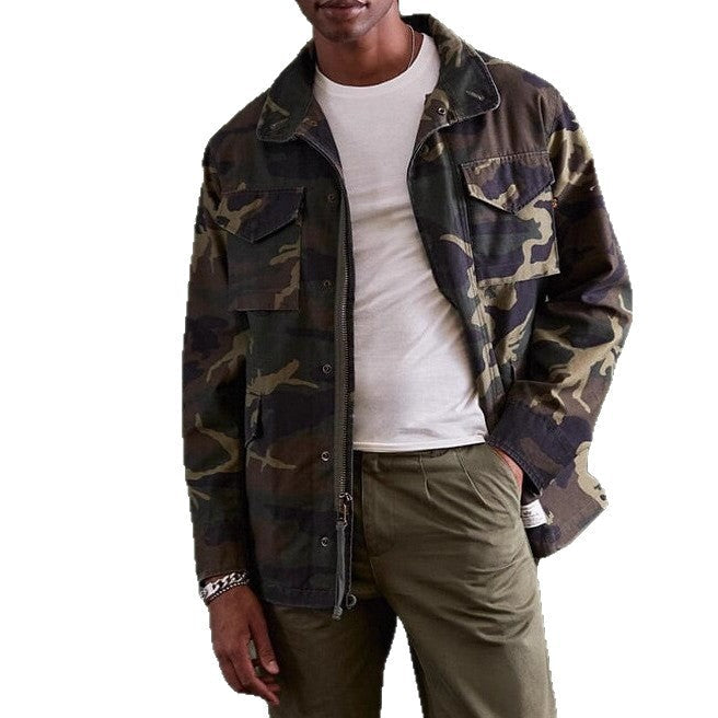 Herren lässige Utility-Jacke mit praktischen Taschen und hohem Kragen Aliams
