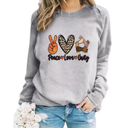 Damen Sweatshirt mit kreativem Peace, Love & Unity Motiv