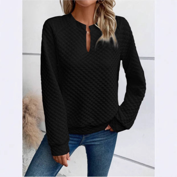 Damen Sweatshirt mit strukturiertem Steppdesign und modischem Ausschnitt