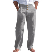 Herren lässige Leinenhose mit hohem Bund und bequemen Taschen Heidi-Mode