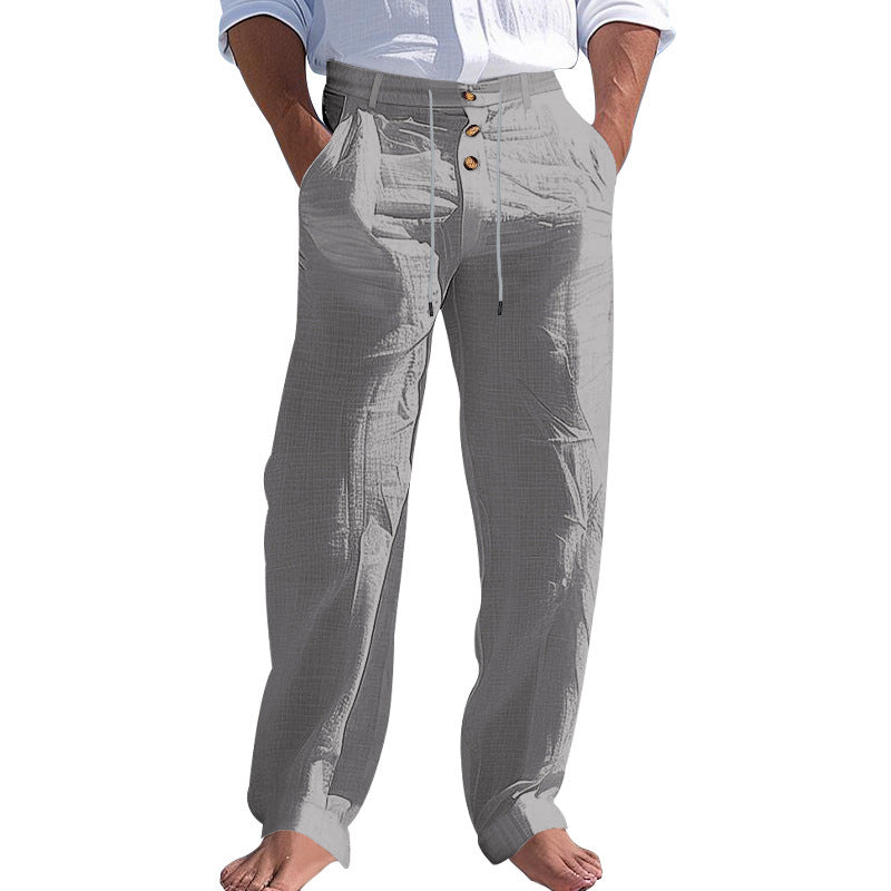 Herren lässige Leinenhose mit hohem Bund und bequemen Taschen Heidi-Mode