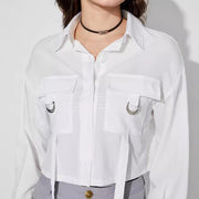 Damen cropped Hemdbluse mit praktischen Taschen und modernen Details