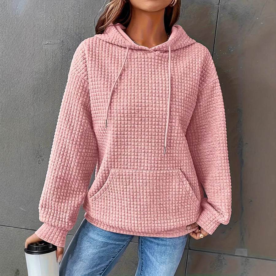 Damen Kapuzenpullover im strukturierten Waffelmuster mit seitlichen Eingrifftaschen