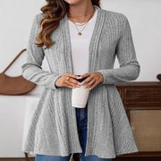 Damen lange Strickjacke mit modernem Rippdesign und Taillierung