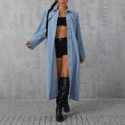 Damen Denim-Maxi-Jacke im lässigen Oversized-Schnitt mit bequemen Druckknöpfen und praktischen Taschen