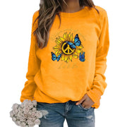 Damen Sweatshirt mit künstlerischem Sonnenblumen- und Schmetterlingsdesign