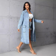 Damen Jeansjacke im長 Belichtungs-Vintage-Stil mit praktischen Taschen und Knopfleiste