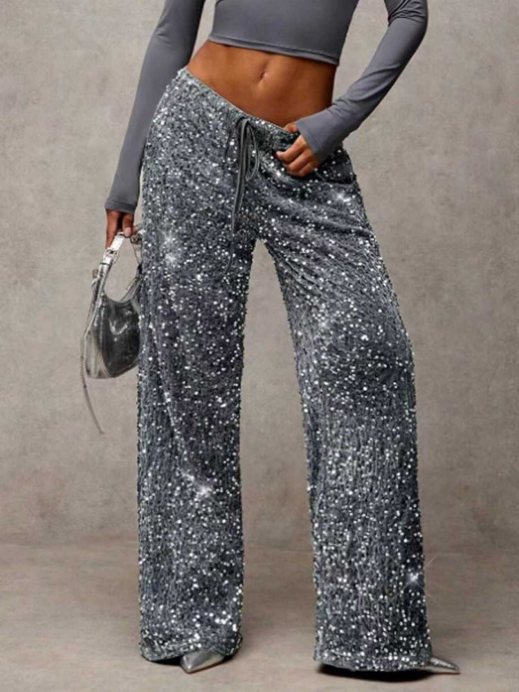 Damen extravagante Palazzohose mit Paillettenbesatz