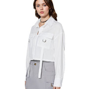 Damen cropped Hemdbluse mit praktischen Taschen und modernen Details