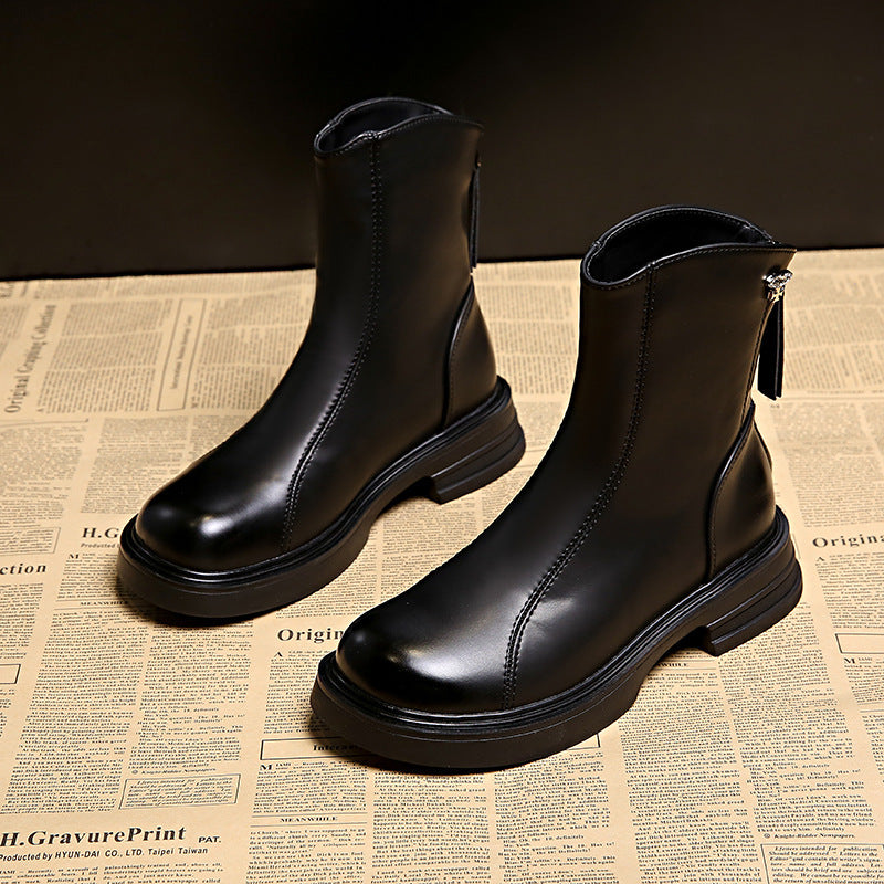 Damen Elegante und bequeme Stiefeletten aus hochwertigem Kunstleder mit seitlichem Reißverschluss