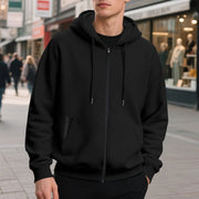 Herren nan oversized Zip-Hoodie mit durchgehendem Reißverschluss, Kängurutasche und gerippten Bündchen Drune