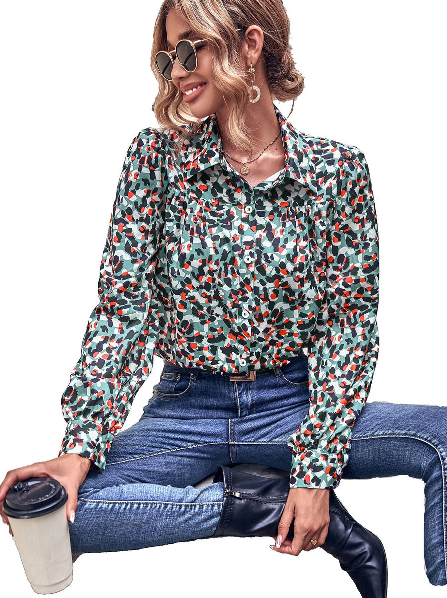 Damen Bluse mit floralem Druck und modischem Puffärmel