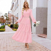 Damen Maxikleid mit eleganten Puffärmeln und gesmoktem Taillenbereich