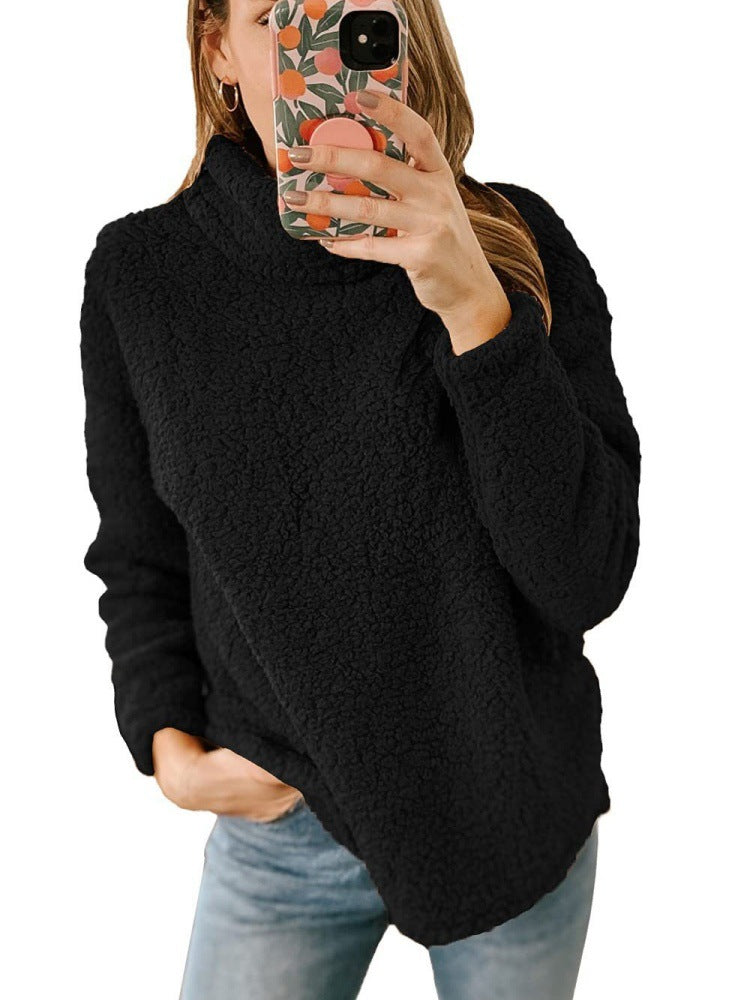 Damen Kuscheliger Fleece-Pullover mit hohem Kragen und strukturierter Oberfläche