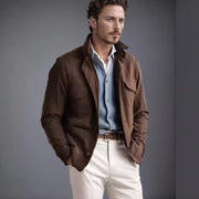 Herren modische Utilityjacke mit praktischen Taschen und elegantem Stehkragen Aliams
