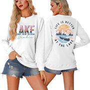 Damen Langarmshirt mit kreativem Lake-Motiv und lässiger Passform