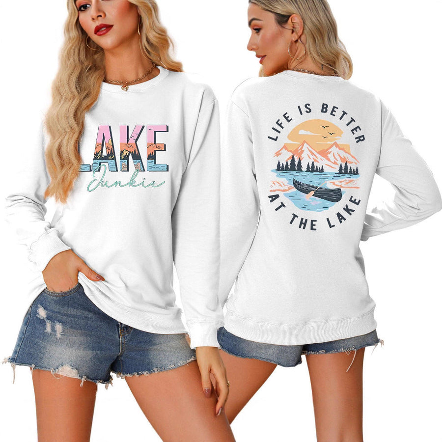 Damen Langarmshirt mit kreativem Lake-Motiv und lässiger Passform