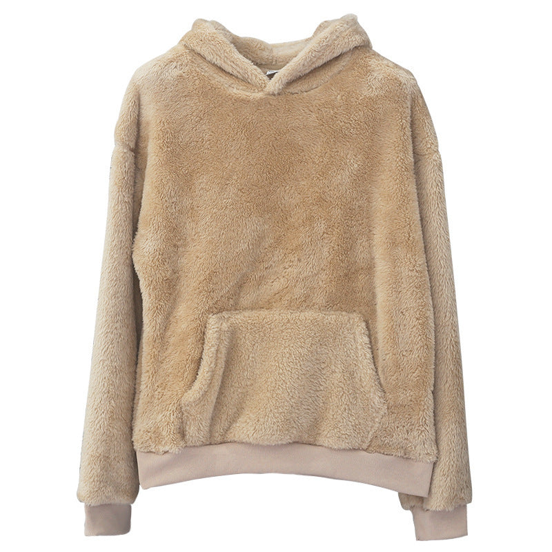 Unisex nan kuscheliger Teddy-Fleece Hoodie mit überlanger Passform und Kängurutasche Drune