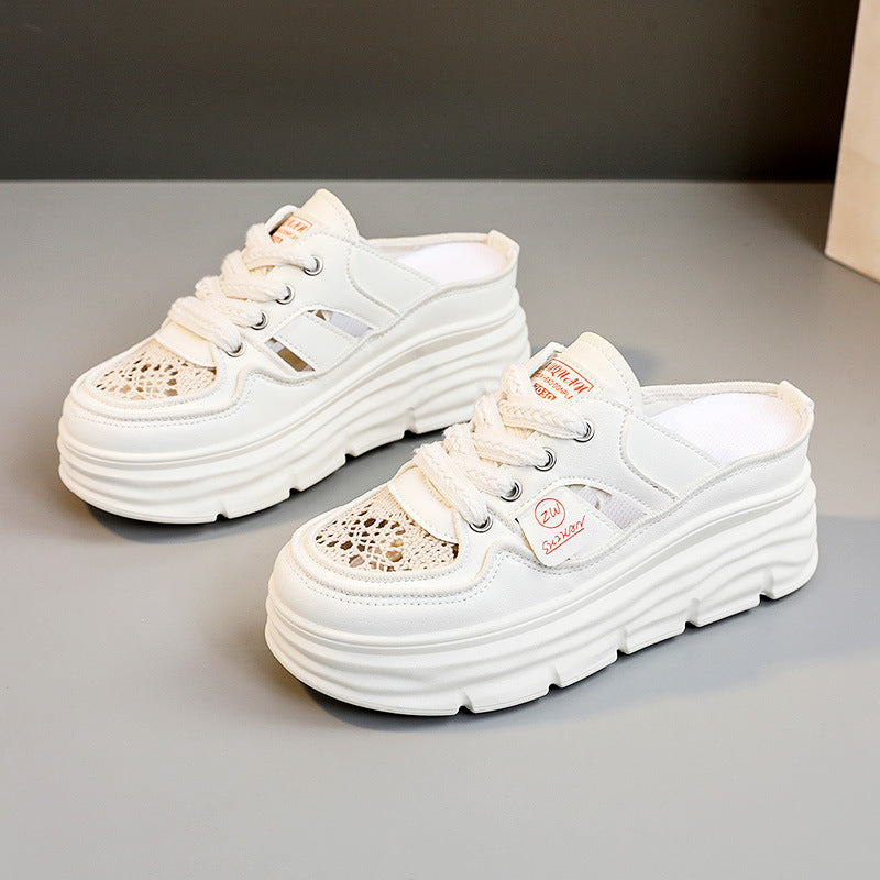 Damen Chunky Slipper mit modischem Schnürsenkel-Design und atmungsaktiver Obermaterialkombination