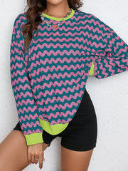 Damen farbenfrohes Sweatshirt mit Wellenmuster und sportlichem Schnitt