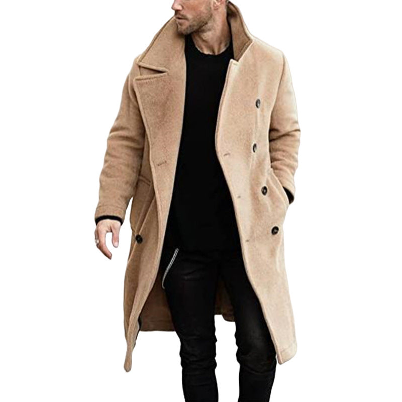 Herren eleganter Wollmantel mit klassischem Revers und doppelter Knopfleiste Aliams