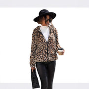 Damen Fleecejacke mit Leopardenmuster und praktischem Reißverschluss