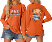 Damen Langarmshirt mit kreativem Lake-Motiv und lässiger Passform