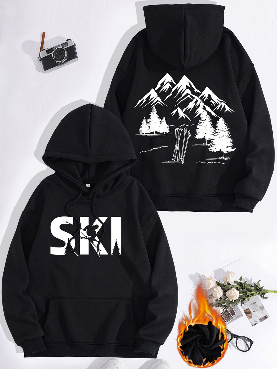 Damen Kapuzenpullover mit kunstvollem Ski-Design und gemütlicher Passform