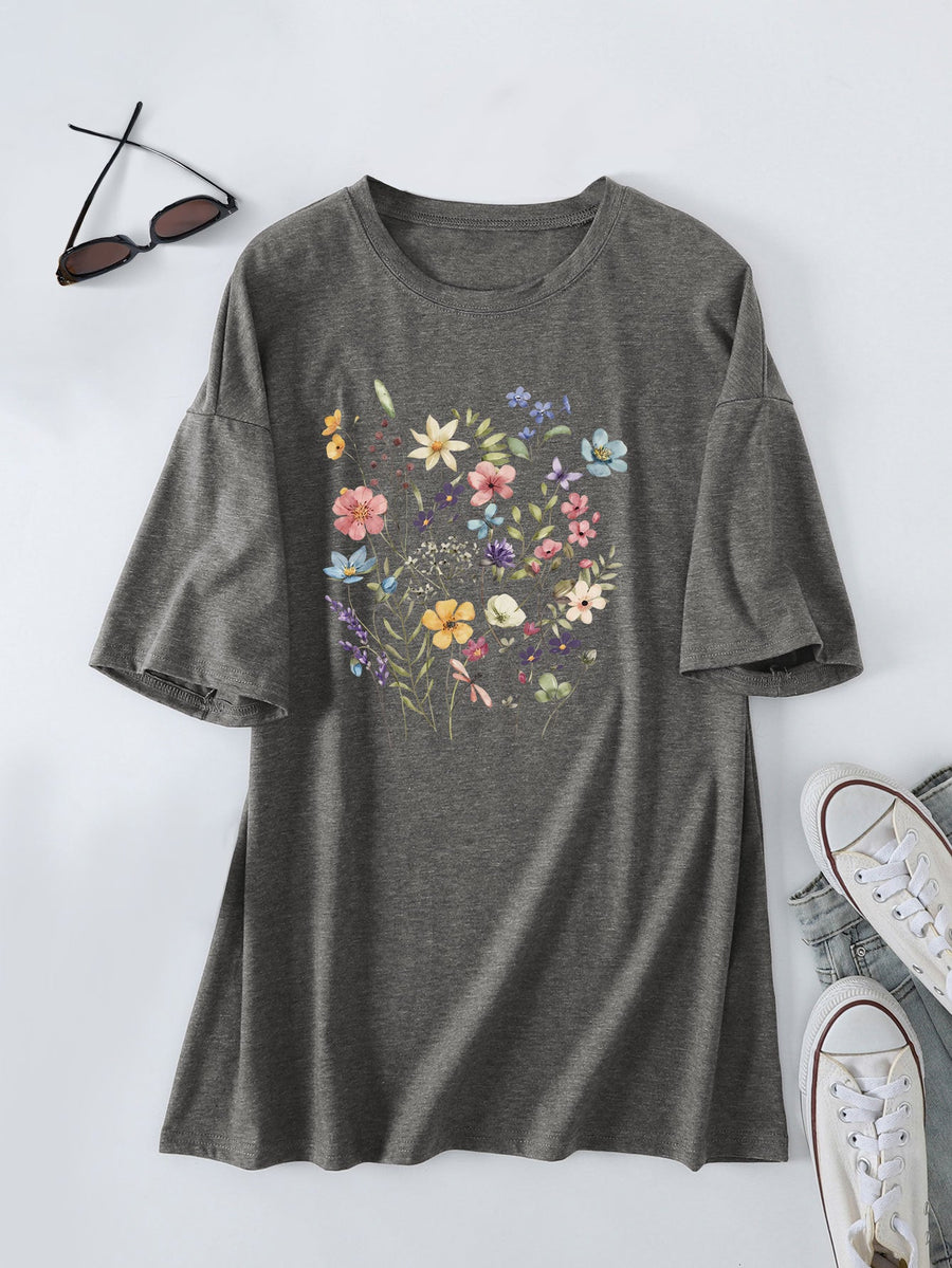 Damen lässiges Sommerblusenshirt mit floralem Druck