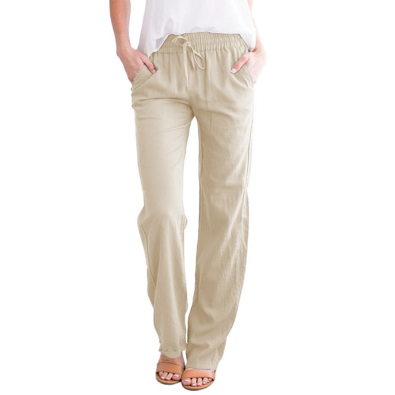 Damen Weite Leinenhose mit elastischem Bund und praktischen Seitentaschen Heidi-Mode