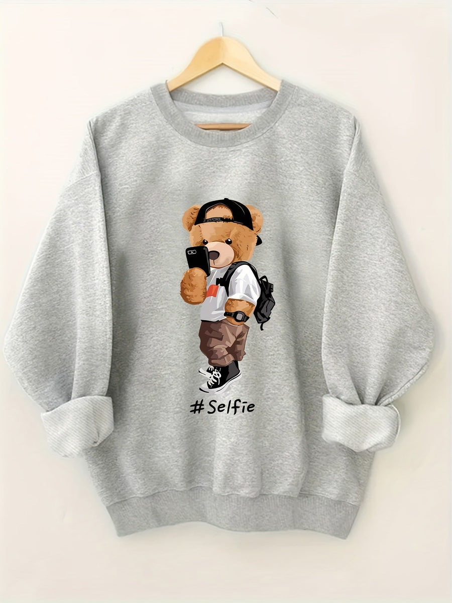 Damen Sweatshirt mit künstlerischem Bärendesign und lässigem Schnitt