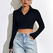 Damen cooles Crop-Oberteil mit zeitgemäßem Kragen und schmalem Schnitt