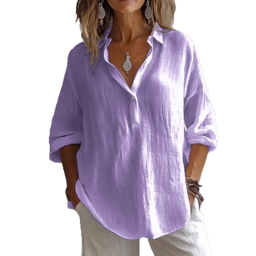Damen Lockeres Leinen Knopf-bluse Heidi-Mode