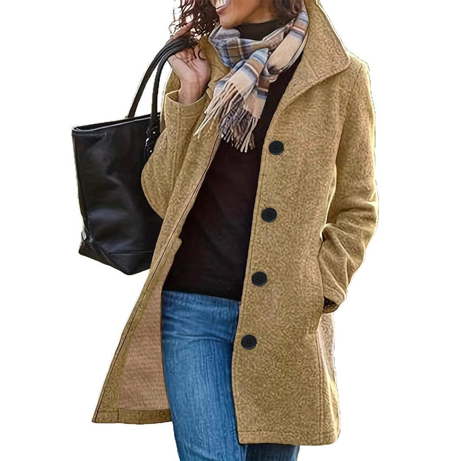 Damen elegante Wollmantel mit modernem Kragen und praktischen Taschen