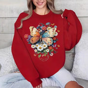 Damen Langarm Sweatshirt mit floralem Schmetterlingsdruck