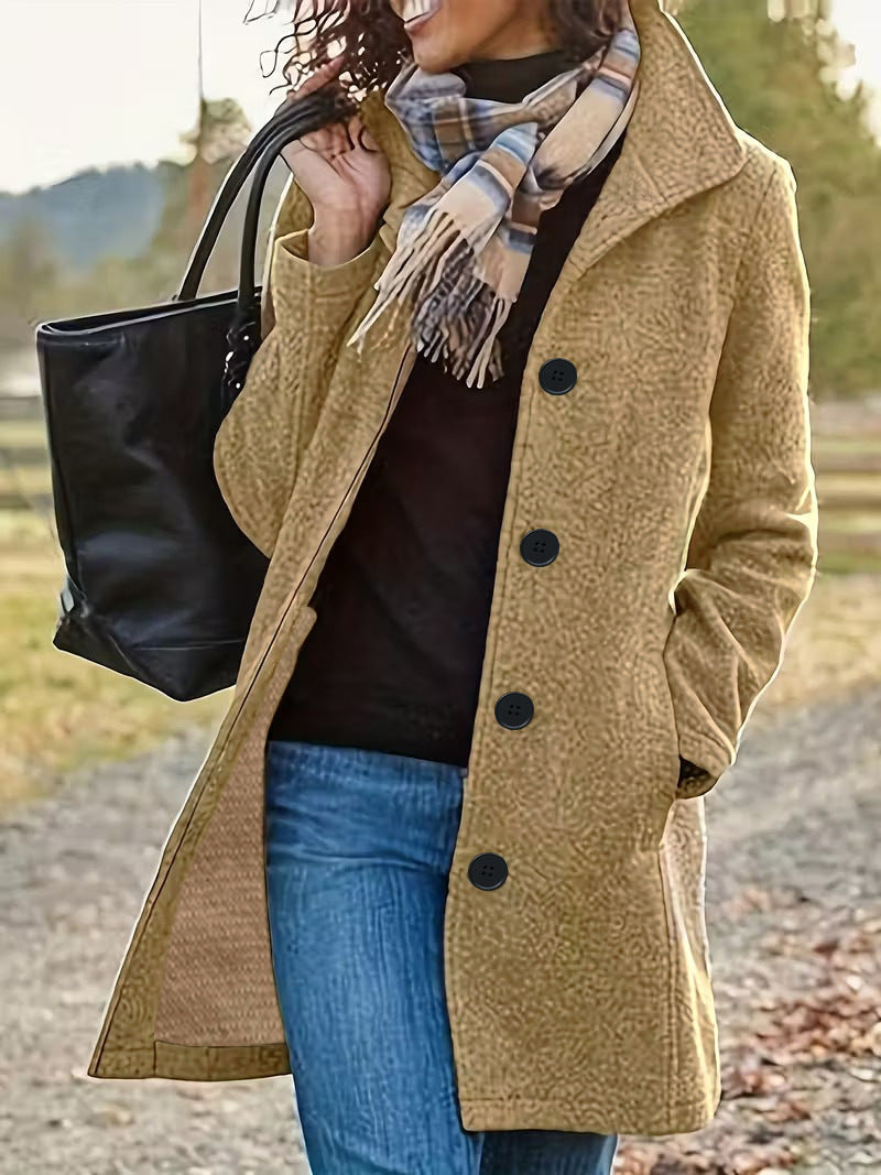 Damen elegante Wollmantel mit modernem Kragen und praktischen Taschen