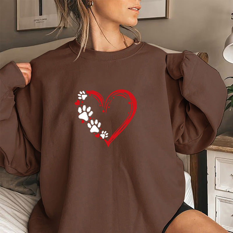 Damen Sweatshirt mit kreativem Herz- und Pfotendesign