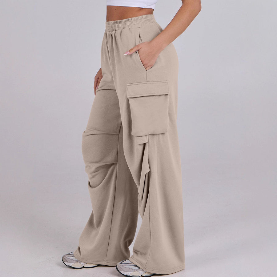 Damen lässige Cargo-Hose mit elastischem Bund und weiten Beinen