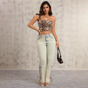 Damen High-Waist Jeans mit aufregenden Schnürdetails