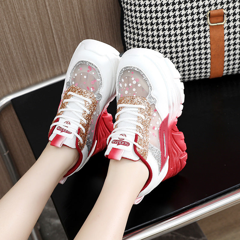 Damen modische Chunky Sneakers mit Sparkle-Akzenten und bequemer Sohle