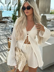 Damen Strick-Set mit lässiger Shorts und durchgehendem Reißverschluss