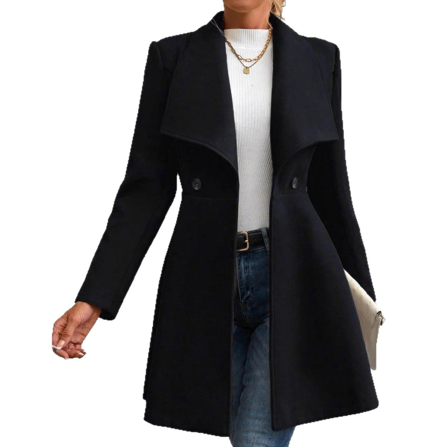 Damen eleganter Wollmantel mit modischem Revers und doppelter Knopfleiste