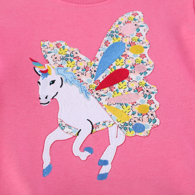 Mädchen Sweatshirt mit zauberhaftem Einhorn-Design und bunten Blumenapplikationen Drune