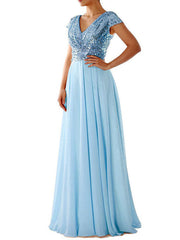 Heidi-Mode | Damen Kleider V-Ausschnitt Paillette Chiffon Paneel Maxi Kleid