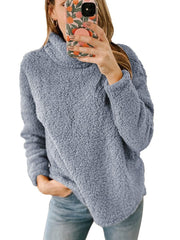 Damen Kuscheliger Fleece-Pullover mit hohem Kragen und strukturierter Oberfläche