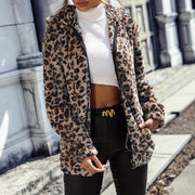Damen Fleecejacke mit Leopardenmuster und praktischem Reißverschluss