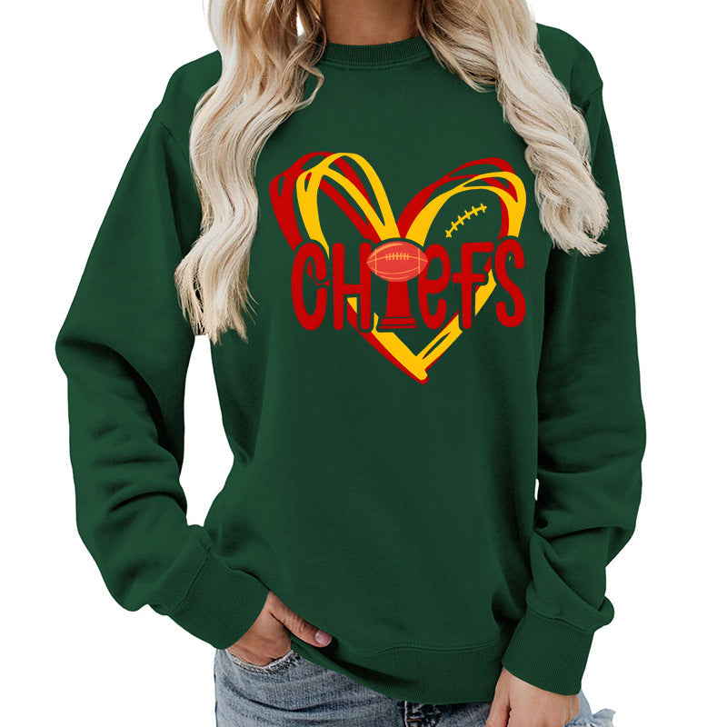 Damen Sweatshirt mit Herzmotiv und kreativen Sportgrafiken