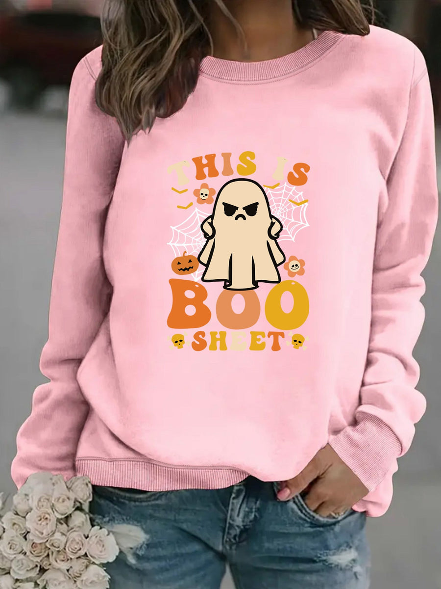 Damen Sweatshirt mit herbstlichem Geist-Print und lässigem Schnitt